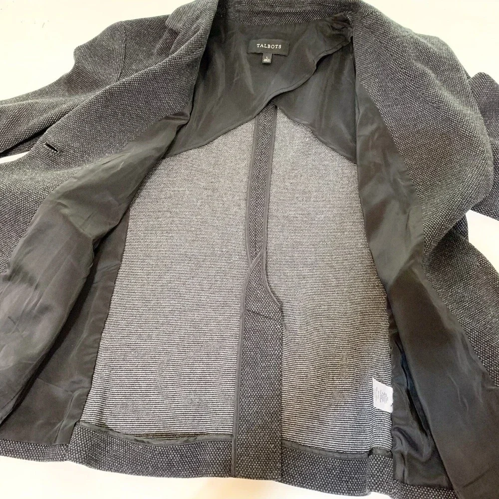 TALBOTS Jacket Blazer Size Large Black Gray Two Buttons Knit Long Sleeve
